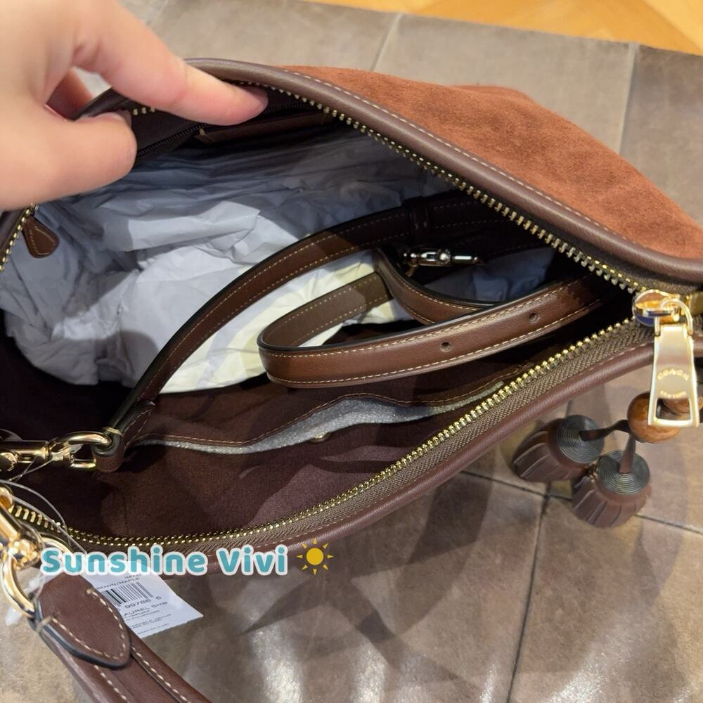 NWT COACH Laurel Shoulder Bag Tassels CCC75 Vintage Brown/Maple Suede Leather - Picture 6 of 7